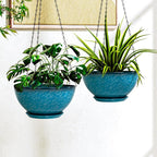 2 Pack 10 inch Hanging Planters, Plastic Hanging Plant Pots with Drainage Hole and Chain, Hanging Flower Pots for Outdoor Indoor Plants (Snowflake Blue)