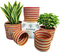 Planter Basket Set – 5-Piece Handwoven Jute Planter Basket for Home Decor, Nursery, or Indoor Plants (5'' to 8'' Diameter, 4.75'' to 7.75'' Height) – Fold & Wrinkle Free - Orange Sunset Stripe