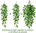 Sggvecsy Fake Hanging Plants 2 Pcs Artificial Hanging Plants Fake Ivy Vine Faux Pothos Vines Artificial Ivy Leaves Greenery Plant for Room Patio Home Indoor Outdoor Shelf Wall Garden Decor(No Baskets)