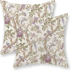 Chinoiserie Pillow Covers 18x18 Set of 2 Purple Green Floral Bird Throw Pillows Vintage Flowers Bird Decorative Pillow Cases Outdoor Chinoiserie Decor Farmhouse Cushion Case for Couch Sofa