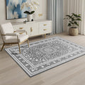 Lessymo 4 x 6 Area Rugs for Living Room- Machine Washable Area Rugs Boho Faux Wool Low Pile Area Rug for Bedroom Floral Medallion Vintage Rugs with Non-Slip Rubber, Grey White