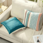 FUTEI Teal Accent Throw Pillow Covers Set of 2, 20x20 Inch Plush Tufted Striped Textured Decorative Cushion Cases for Farmhouse Boho Couch Decor