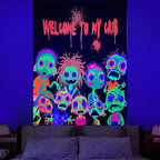 Horror Tapestry Blacklight Tapestry for Bedroom Zombie Crowd Around Tapestries UV Reactive Poster Glow in the Dark Walker Undead Ghoul Tapestries Wall Hanging Halloween Decor Scary Room Decor 59"x51"