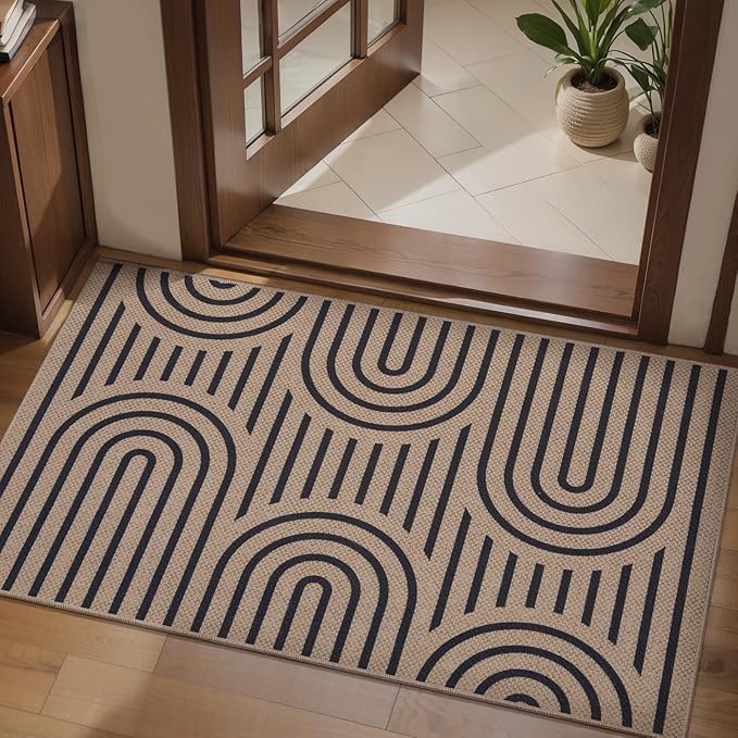 Tangsoo Modern Easy Jute Rug 2x4 Rug for Entryway,Washable Thin Rainbow Outdoor Door Mat,Non-Slip Indoor Floor Carpet Farmhouse Small Throw Mat for Kitchen Hallway Bedroom Front Porch Entrance