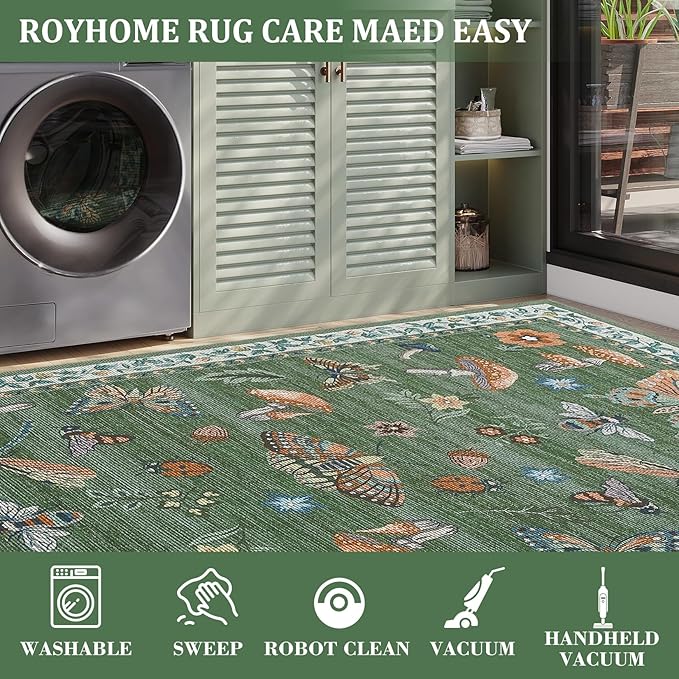 Mushroom Insect Rug 2x6 Runners for Hallways, Boho Kitchen Runner Rugs Non Slip Bath Runner, Modern Washable Runner Rug for Bedroom, Soft Long Rugs for Entryway Bathroom Laundry Dorm, Blue