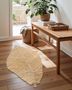 DEXI Jute Door Mat Inside Entryway Braided Woven, 24x35 Front Entrance Doormat Inside Leaf Shaped, Welcome Natural Fiber Entry Mats Farmhouse Home Decor, Beige