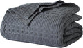 VHC Brands 100% Cotton Waffle Weave Twin Blanket 66"x90", Decorative Lightweight Spring and Summer Throw Blanket, Bedroom Decor for Bed, Couch, or Sofa, Dark Grey