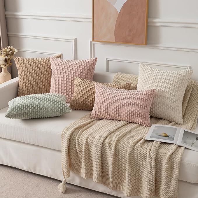 Kevin Textile 16x24 Inch Pillow Cover 1 Pack Boho Decorative Soft Striped Corduroy Lumbar Farmhouse Solid Color Accent Rectangle Cushion Case for Living Room Couch Sofa Bed, Cream White