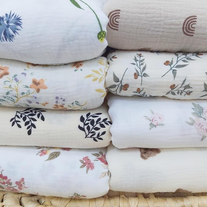 insular Cotton Muslin Baby Blanket with Tassel, Boho Bohemian Muslin Swaddle Blanket Baby Receiving Blanket with Fringe, Nursery Decor Throw or Nursing Blankets, 47" x40”, Floral