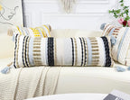 Chenille and Cotton Long Pillow for Bed,Striped Textured Boho Long Lumbar Throw Pillow Cover 16x36,Neutral Accent Decorative Extra Long Body Pillow Case for Couch Sofa Bedroom,Khaki