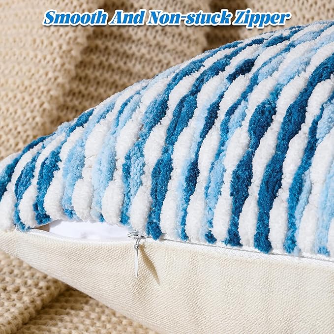 AmHoo Set of 2 Boho Chenille Pillow Cover Decorative Tufted Pillowcase for Couch Bed Sofa Bedroom Living Room Modern 12 x 20-Inch Sky Blue