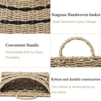 Handmade Seagrass Woven Hanging Basket with Black Cotton Rope - 11.81 x 4.33 x 7.87 Inches - Ideal for Wall Decor & Storage (Half-moon opening)