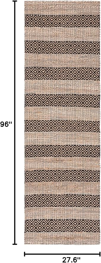 SAFAVIEH Natural Fiber Collection Runner Rug - 2'3" x 8', Black & Natural, Handmade Boho Farmhouse Rustic Jute & Cotton Jute, Ideal for High Traffic Areas in Living Room, Bedroom (NFB653Z)