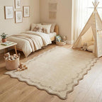 GarveeHome 4x6 Jute Scalloped Washable Area Rug for Nursery Room, Solid Floral Soft Nursery Rug Non Slip Low Pile Small Carpet Stain Resistant Throw Rug for Dorm Kids Room Office Dining Room