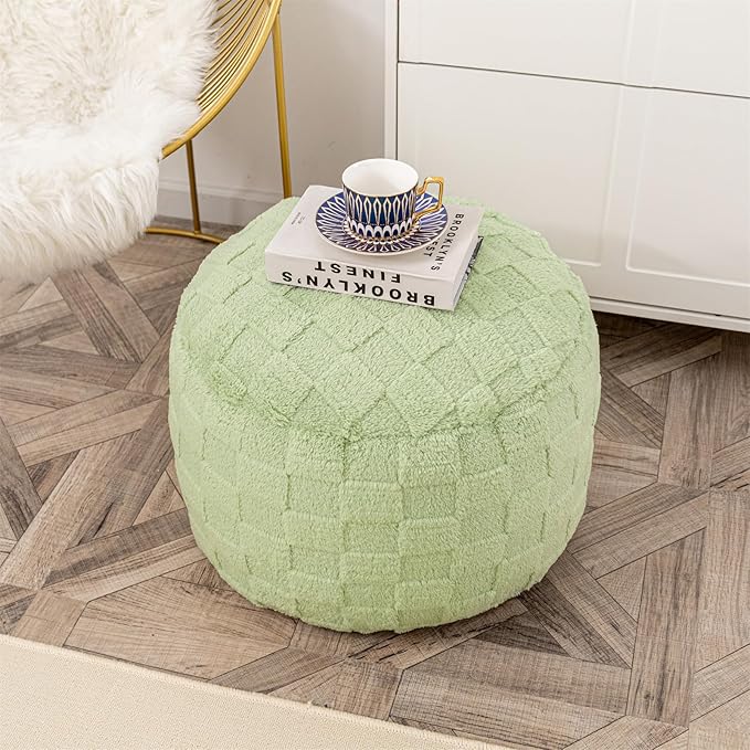 Round Pouf Ottoman 20 x 20 x 14 Inches Boho Poof Home Decor Floor Pouffe Ottoman Foot Rest for Couch Sofa Bean Bag Chairs Living Room Bedroom (Grass Green)