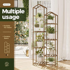 Bamworld Tall Plant Stand Indoor Outdoor Corner Plant Shelf Hanging Plant Holder Wood Flower Stand Plant Decor for Living Room Garden Balcony Patio