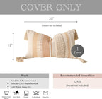 BlissBlush Decorative Lumbar Pillow Cover 12x20, Neutral Cream Boho Accent Pillowcase with Tufted Texture and Tassels, Beige Rectangular Cushion for Sofa Couch Living Room (Cover Only)