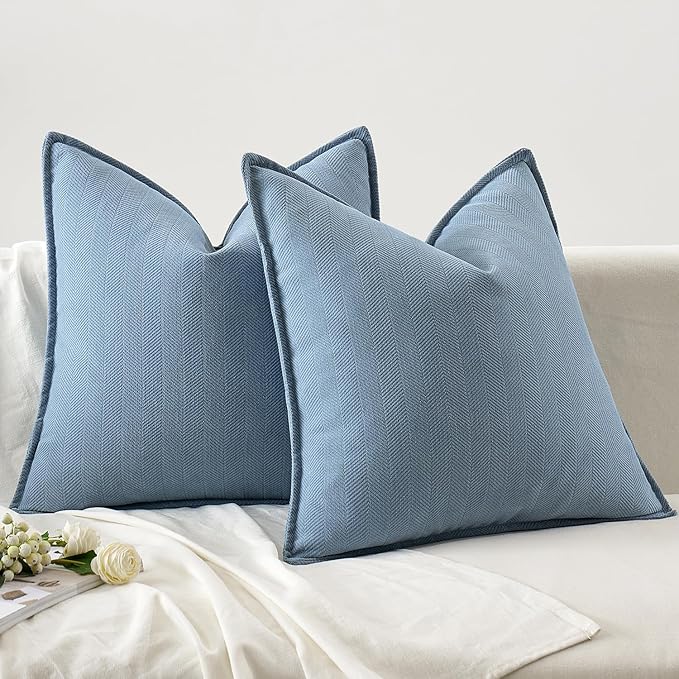 MIULEE Pack of 2 Light Blue Decorative Pillow Covers 24x24 Inch Soft Chenille Luxurious Couch Throw Pillows Farmhouse Cushion Covers Euro Shams Elegant Design for Sofa Bed Living Room Spring Decor
