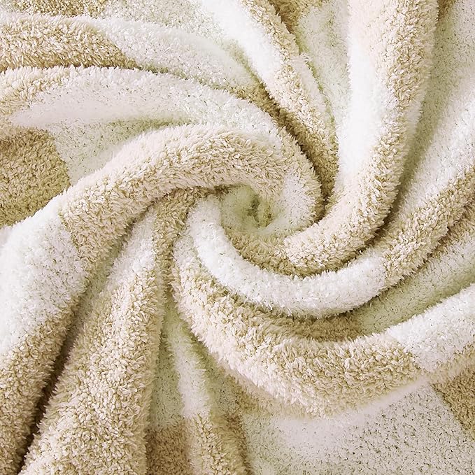 WRENSONGE Checkered Throw Blanket, Beige Soft Cozy Fluffy Warm Hand Made Throw Blankets for Couch, Sofa, Chair, Bed, Camping, Picnic, Travel Lightweight Bed Blanket - 50"*70"