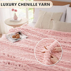 L'AGRATY Chunky Knit Blanket Throw - Soft Chenille Yarn Throw Blanket 40x50： Handmade Thick Cable Knit Crochet Blanke - Large Knit Blanket Chunky Rope Knot Throw Blanket for Couch Sofa Bed Home Decor