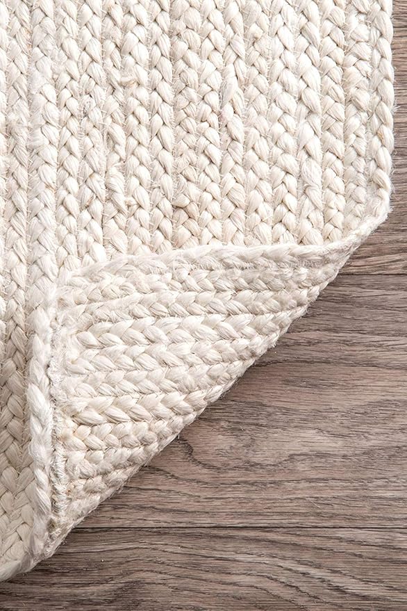 100% Jute Area Rug 5x8 Feet- Braided Design Hand Woven Off-White Natural Fibers Carpet - Home Decor for Living Room Hallways (5' x 8', Off-White)
