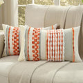 FUTEI Orange Accent Throw Pillow Covers Set of 2, 12x20 Inch Plush Tufted Striped Textured Decorative Pillow Cases for Farmhouse Boho Couch Decor