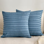 JELLYMONI 2 Pack Blue Pillowcases 18" x18", Soft Microfiber Striped Tufted Pillow Covers(Pillows are not Included)