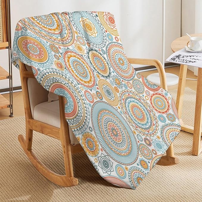 Boho Floral Throw Blanket Abstract Mid Century Mandala Bohemian Blanket for Sofa Bed Couch Chair Or Dorm 50"x60"