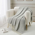 BOURINA Herringbone Throw Blanket,Soft Lightweight Cozy Throw for Bed Couch Decorative Blanket, Light Grey 50" x 60"