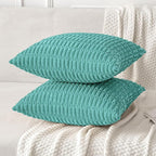 MIULEE Pack of 2 Corduroy Decorative Throw Pillow Covers 16x16 Inch Soft Boho Striped Pillow Covers Modern Farmhouse Home Decor for Summer Sofa Living Room Couch Bed Aqua Green