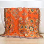 Fall Throw Blanket for Couch Bed Chair,100% Cotton Soft Lightweight Blanket Rustic Quilt -Orange Floral Printed Farmhouse Decor Bed All Season Blankets,60"×80"