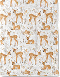 Cute Deer Fleece Blanket - Lightweight Soft Cozy Gifts Throw for Nature Lovers,Kids,Girls,Women,Sweet Animal & Floral White Blankets,Home Room Modern Art Decor 60x80in