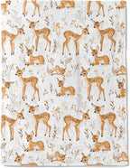Cute Deer Fleece Blanket - Lightweight Soft Cozy Gifts Throw for Nature Lovers,Kids,Girls,Women,Sweet Animal & Floral White Blankets,Home Room Modern Art Decor 60x80in