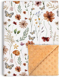 Wildflower Baby Blanket for Girls, Boho Flower Toddler Soft Minky Blanket with Double Layer Dotted Backing, Nursery Newborn Baby Receiving Blanket Butterfly Flower Garden, 30"x40"