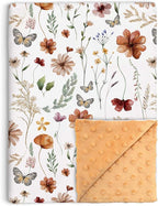 Wildflower Baby Blanket for Girls, Boho Flower Toddler Soft Minky Blanket with Double Layer Dotted Backing, Nursery Newborn Baby Receiving Blanket Butterfly Flower Garden, 30"x40"