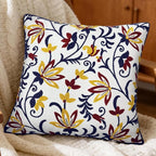 Spring Floral Embroidered Pillow Covers 18x18 Inch Set of 1, Boho Decorative Throw Pillow Cover, Farmhouse Yellow Red Flower Patterned Cushion Case for Couch Sofa Bed Patio Living Room