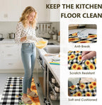 Sunflower Rugs for Kitchen Floor, Anti Fatigue Mats for Kitchen Floor Non Slip, 2PCS Rubber Kitchen Mat, Farmhouse Washable Cushioned Carpet Rug for Sink Laundry 5.7"×27.5" +15.7"×47" Black and White