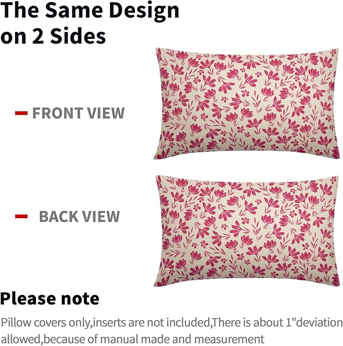Hot Pink Floral Pillow Covers 12x20 Set of 2 Vintage Rustic Old Style Cute Small Flower Pink Cream Print Decorative Outdoor Pillowcases Farmhouse Throw Cushion Case Decor for Couch Sofa Bed