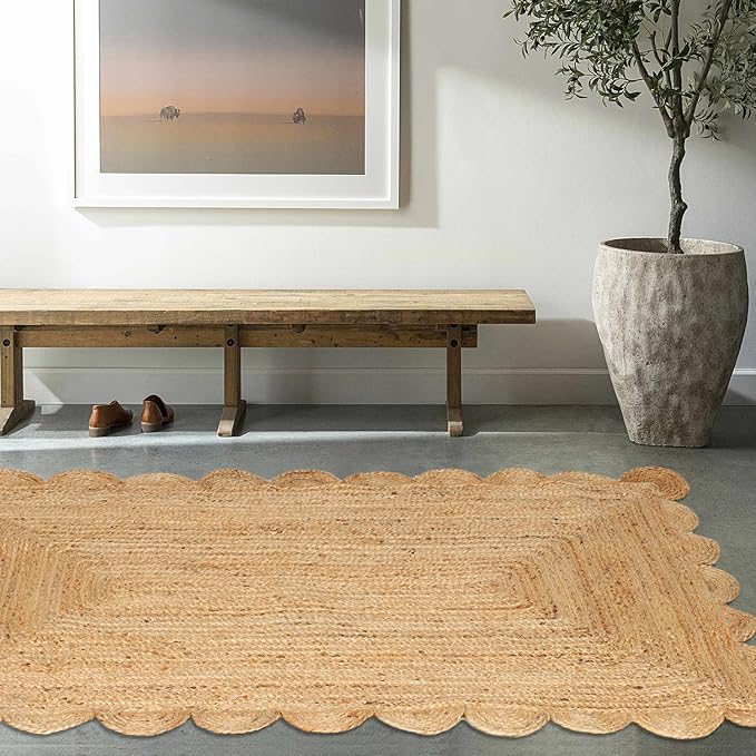 Hand Woven Jute Area Rug - 5' x 8' Feet - Rustic Beige Reversible Rectangular Rugs for Bedroom, Kitchen, Living Room - Vintage Natural Braided Entry Floor Décor Boho 5 x 8 Area Rug