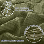PHF 100% Cotton Muslin Blanket Queen Size 90"x90", 4-Layer Lightweight Gauze Throw, Breathable Cloud-Soft Minimalist Blanket for Bed, Couch, Camping & Baby, Olive Green, Ideal Gift