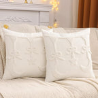 Tosleo Ramadan Pillow Covers 18x18 inch Set of 2 Beige Tufted Bow Embroidery Throw Pillow Covers Ramadan Eid Mubarak Cushion Covers Moon and Star Decorations for Home Couch Sofa Outdoor