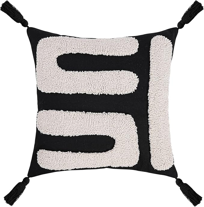 Adabana Black and Beige Pillow Covers 18x18 Decorative Tufted Abstract Throw Pillows Cover Modern Farmhouse Home Decor for Couch Living Room Safa Bed