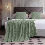 Homiest Cable Knit Throw Blanket and Pillow Set, Sage Green Set of 3, Knitted Throw (50"x60") & 2 Pillow Covers (18"x18"), Soft & Cozy Decorative for Couch Bed Sofa