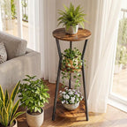 Plant Stand Indoor, 3 Tier Round Corner Plant Stand Indoor, Round Plant Holder Rack, 35" Tall Plant Shelf for Living Room, Balcony, Patio, Rustic Brown and Black PSHR0401
