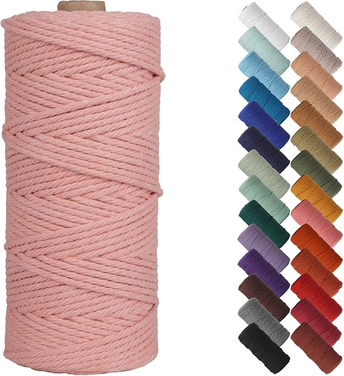 NOANTA Meat Pink Macrame Cord 3mm x 109yards, Colored Macrame Rope, Cotton Rope Macrame Yarn, Colorful Cotton Craft Cord for Wall Hanging, Plant Hangers, Crafts, Knitting