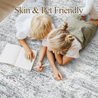 Area Rug 10x12 Vintage Washable Living Room Large Gray Carpet Non Slip Bedroom Indoor Office Dining Room Low Pile Thin Rug Grey