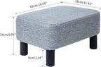 IBUYKE 16.54" Small Footstool Linen Fabric Pouf Ottoman Footrest Modern Home Bedroom Rectangular Stool, with Padded Seat Pine Wood Legs, Gray Blue RF-BD214-D