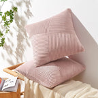 Topfinel Pack of 2 Decorative Pink Throw Pillow Covers 16x16 Inch Modern Farmhouse Spring Home Decor Soft Corduroy Textured Boho Striped for Sofa Living Room Couch Bed