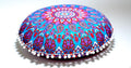 Round Mandala Floor Pillow Cover Seating Cushion Throw Cover Ottoman Pouf Cover Pom Pom Pillow Cases Hippie Decorative Bohemian Boho Indian 22 Inches (Purple Blue)