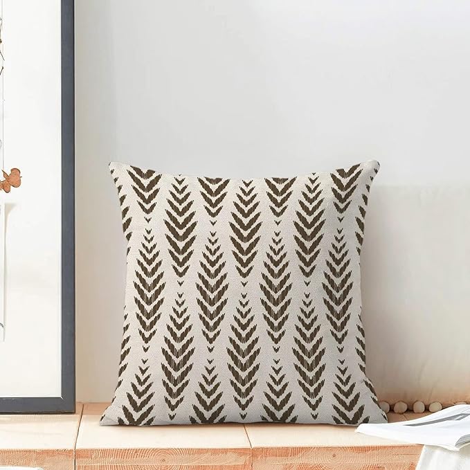 BETGINY Brown Boho Pillow Covers 18 x 18 Inch Pack of 2, Bohemian Ethnic Herringbone Pattern Decorative Throw Pillow Covers Vintage Linen Farmhouse Outdoor Pillowcase for Bedroom Home Sofa Decor